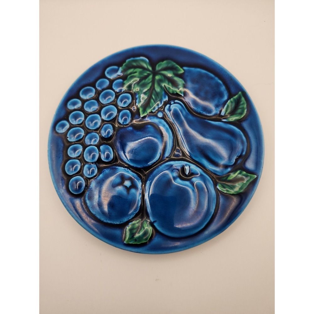 Inarco Mood Indigo E3446 Fruit Ceramic Trivet Wall Plaque Japan 1960s EUC VTG